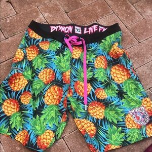 DIXXON Men's Tropical Pineapple Shorts - Black and Orange